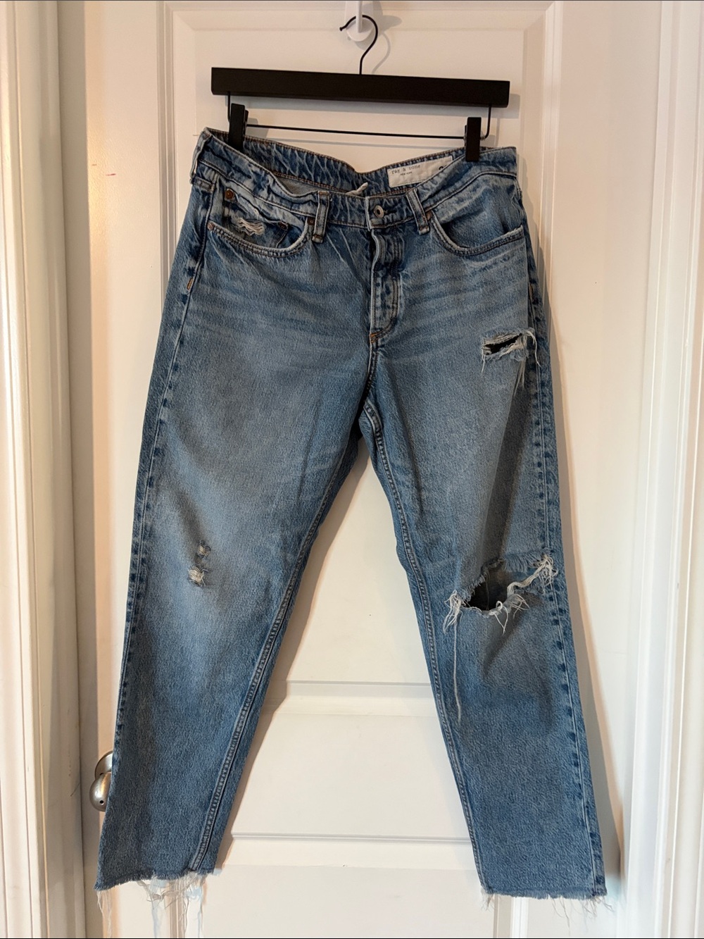 rag & bone light blue distressed boyfriend jeans